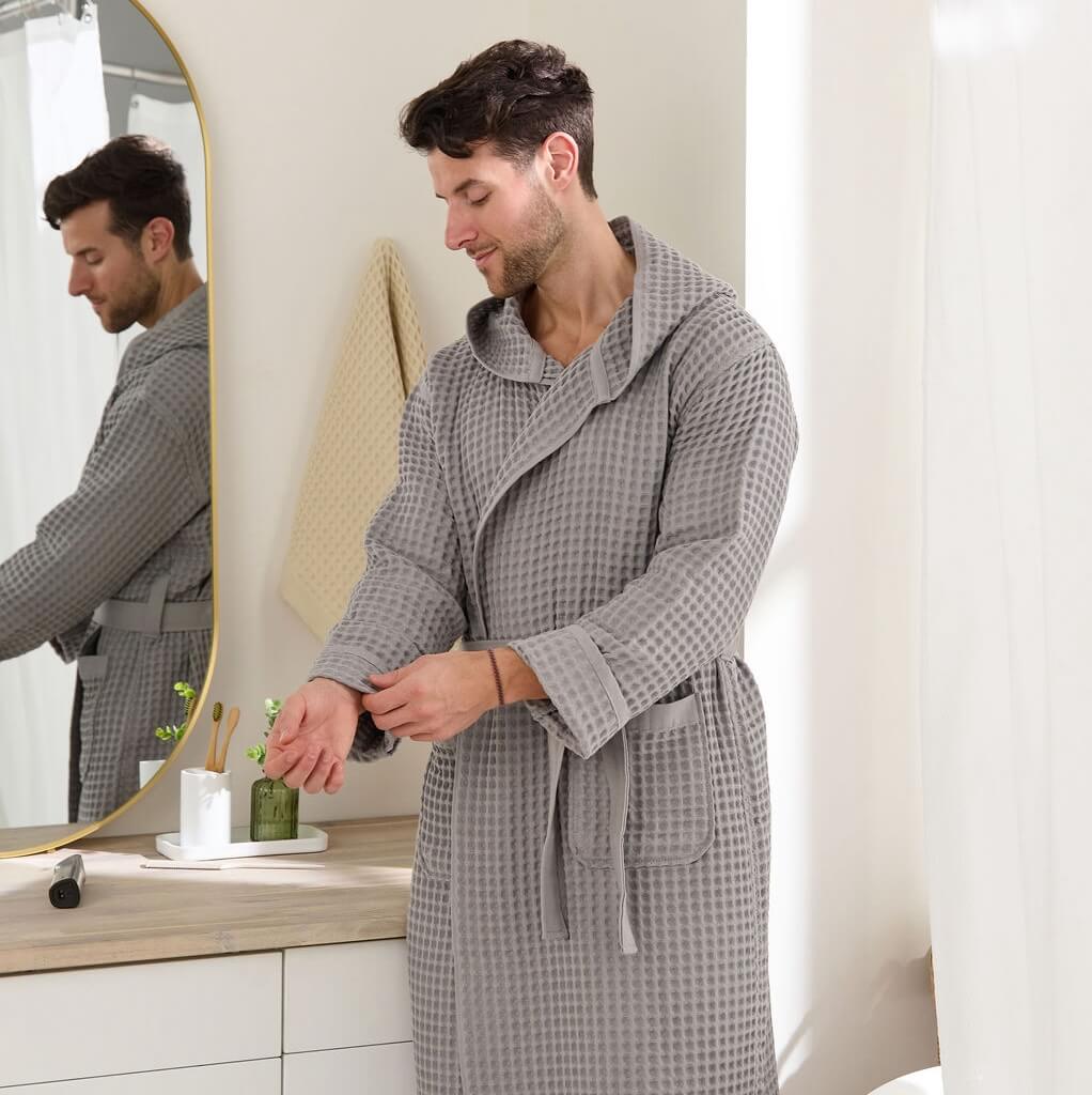 waffl Bath Robe - Stone Grey