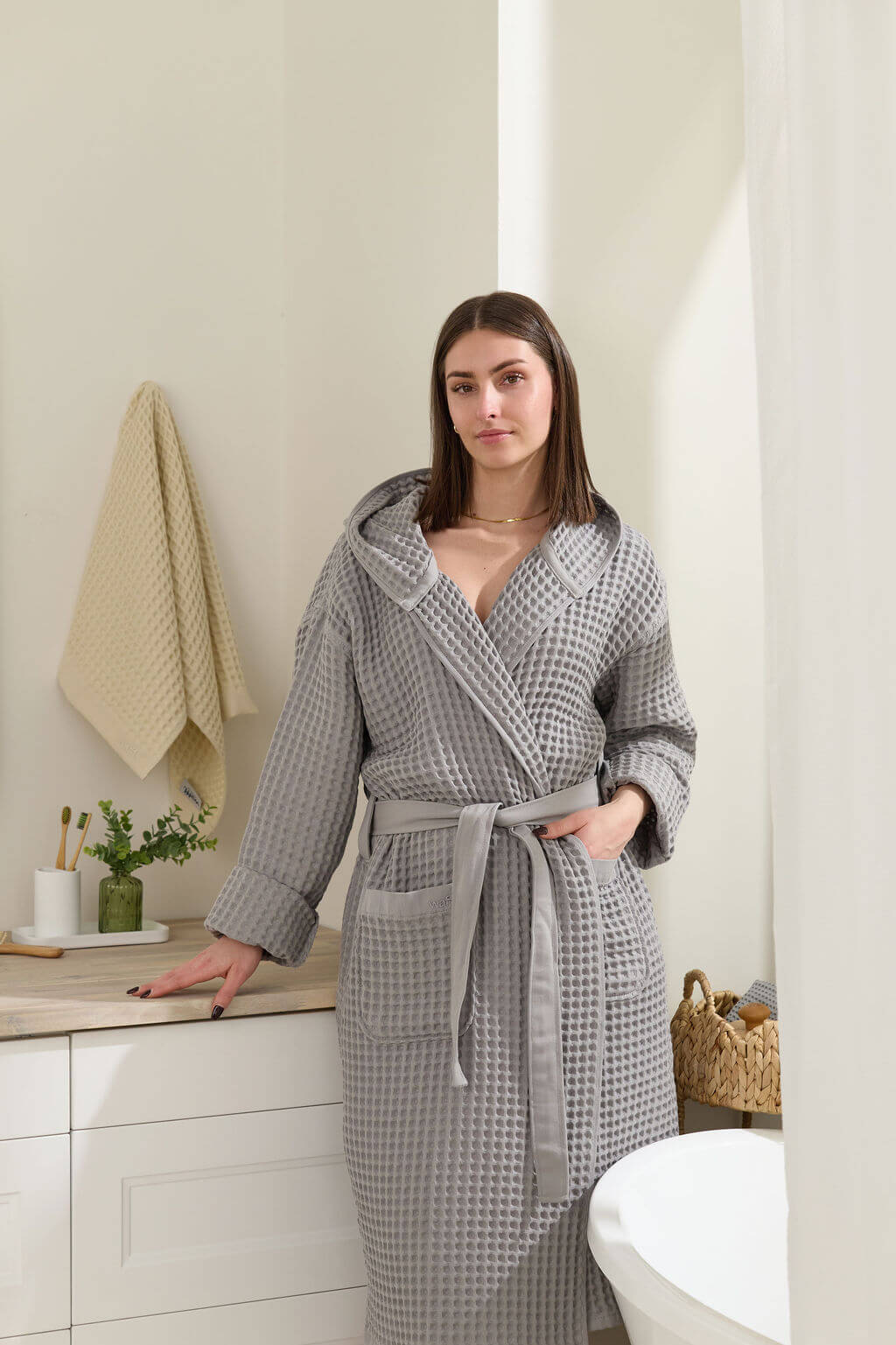 waffl Bath Robe - Stone Grey